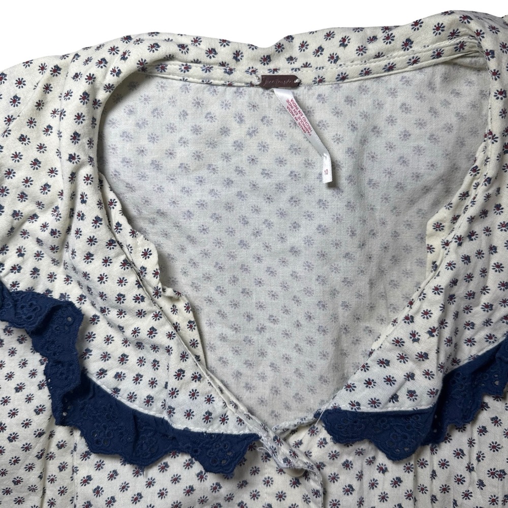 Free People Need To Know Mini Dress Floral Eyelet Lace Collar 10 White Blue - Picture 5 of 7